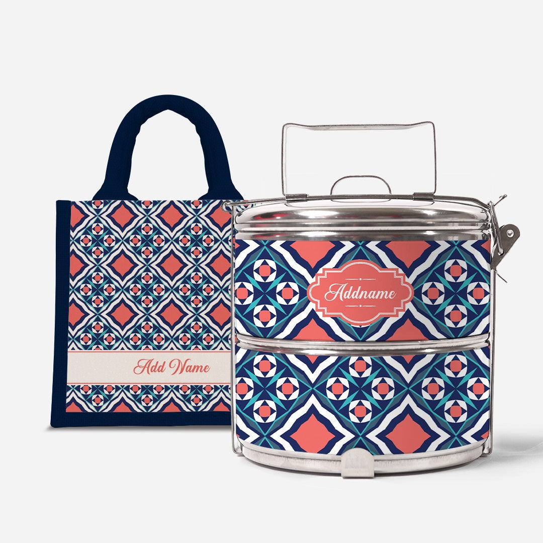 Moroccan Series - Chihab  - Lunch Tote Bag with Two-Tier Tiffin Carrier