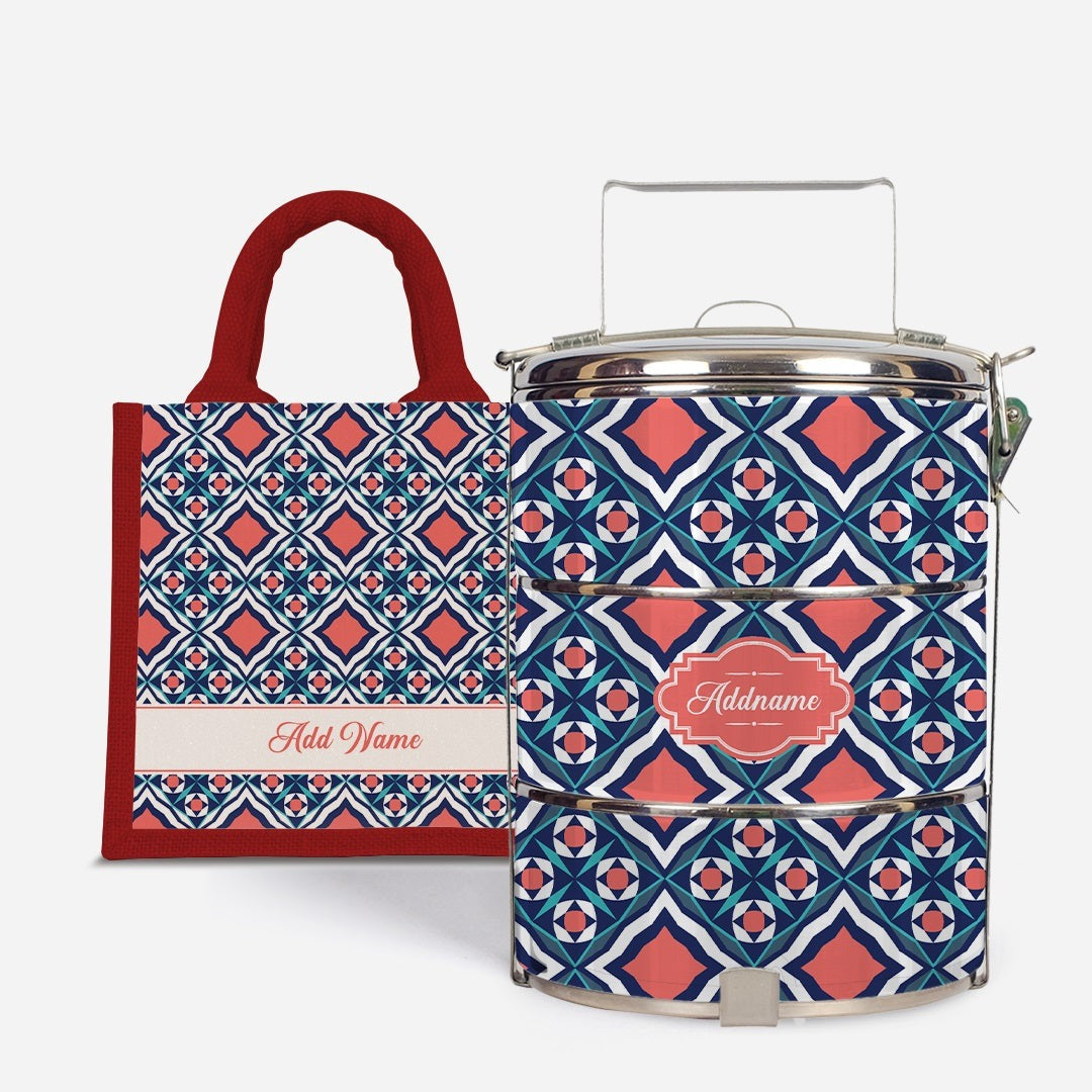 Moroccan Series - Chihab  - Lunch Tote Bag with Three-Tier Tiffin Carrier