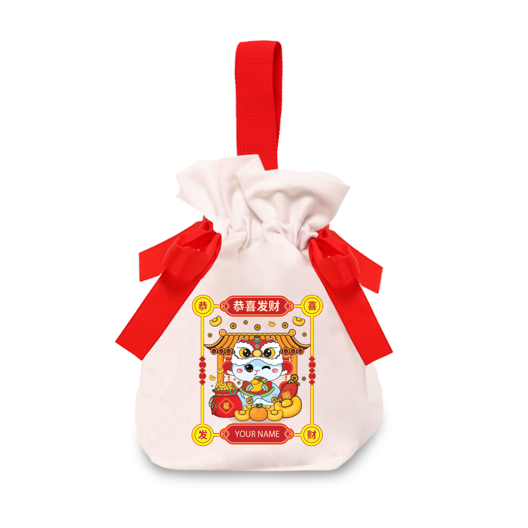 Cny Snake Series Ribbon Pouch - Blue Snake With Gold