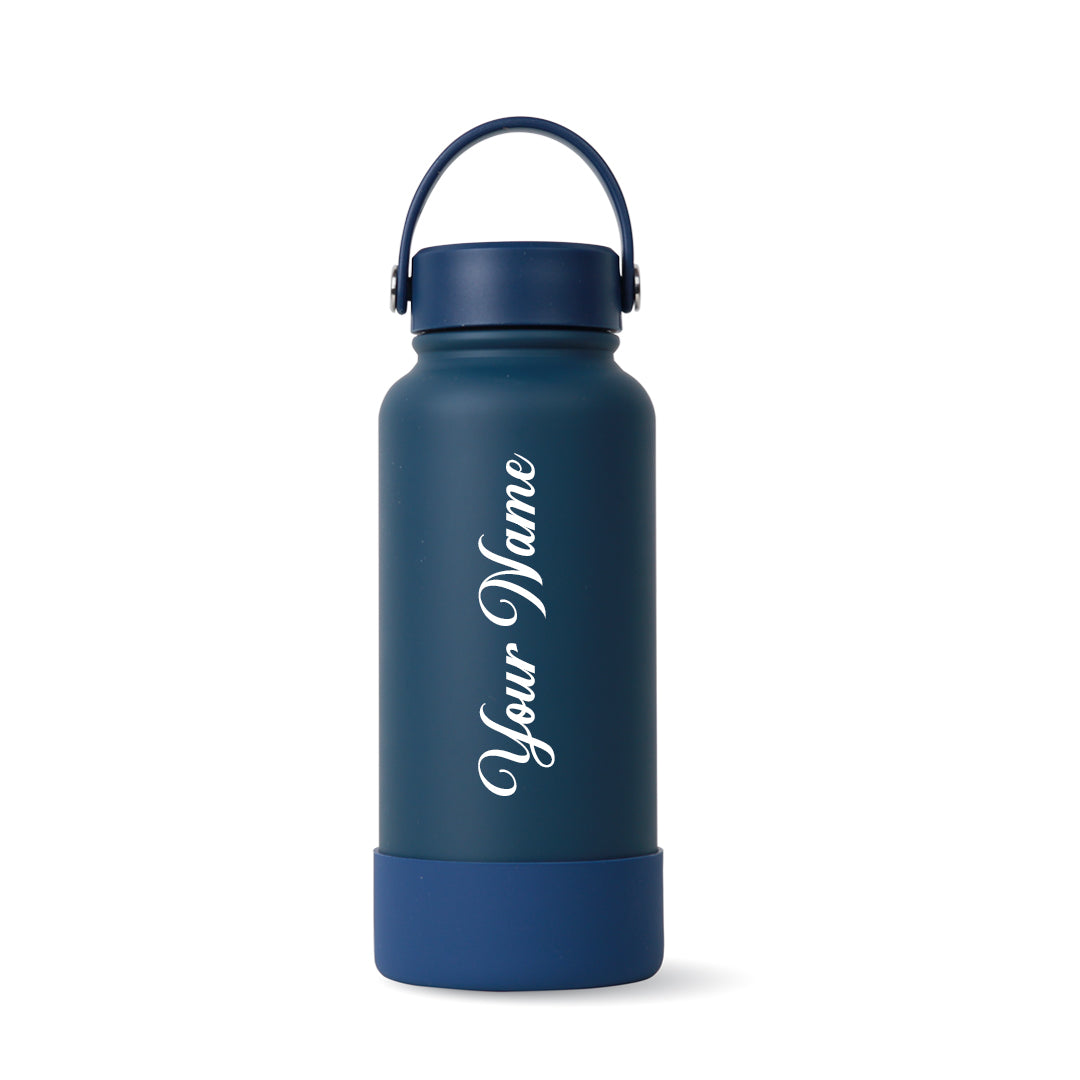 Navy Omi Thermos Bottle - Vertical Font