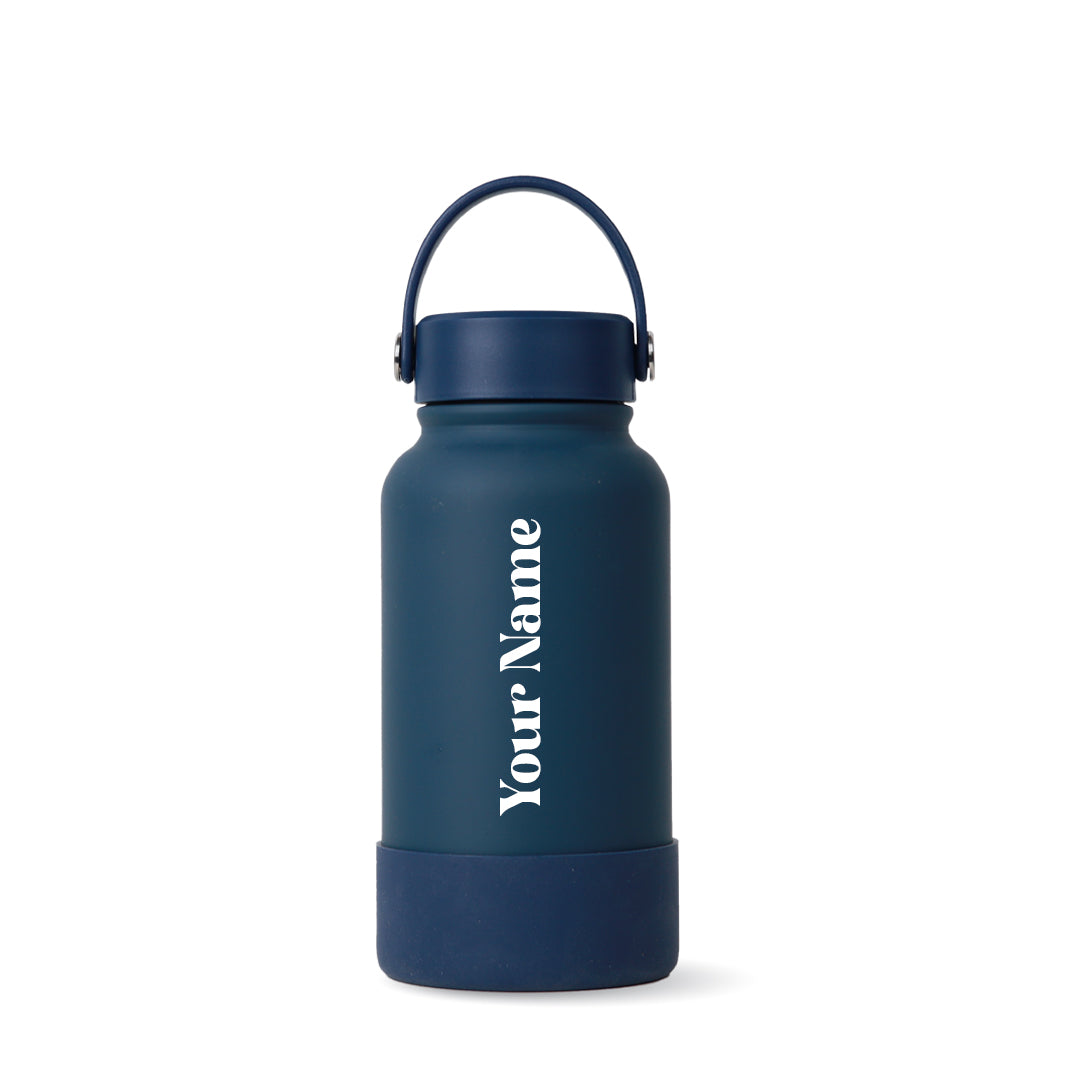 Navy Omi Thermos Bottle - Vertical Font