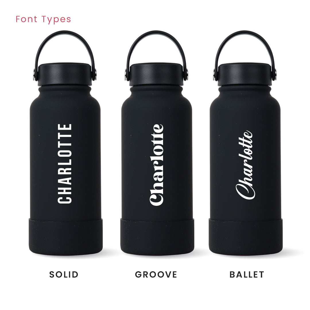 Black Omi Thermos Bottle - Vertical Font