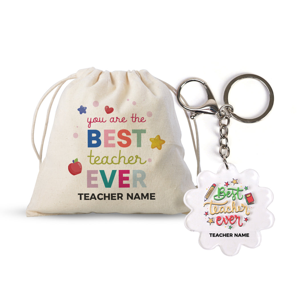 Best Teacher Ever Acrylic Keychain and Satchel Bundle