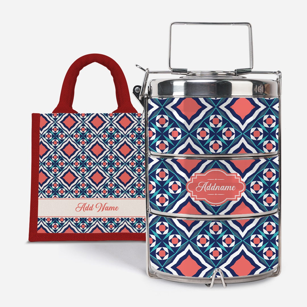 Moroccan Series - Chihab  - Lunch Tote Bag with Three-Tier Tiffin Carrier