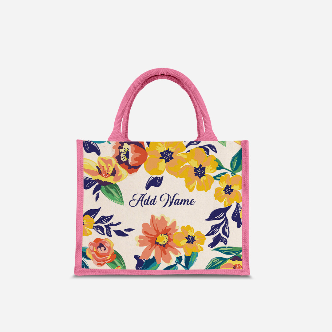 Deborah Series Half Lining Small Jute Bag - Teal Light Pink