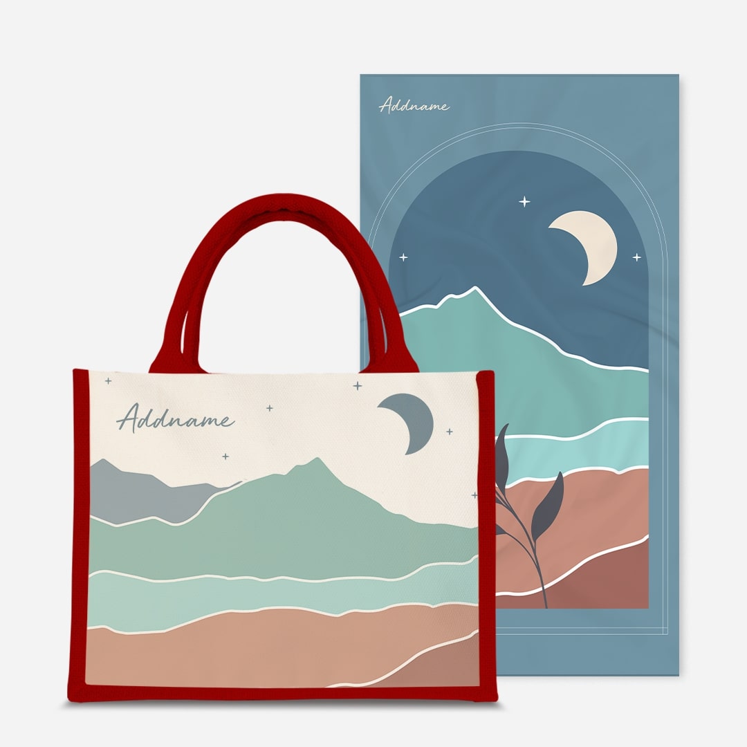 Kaira Series Prayer Mat with Half Lining Small Jute Bag-Azraq