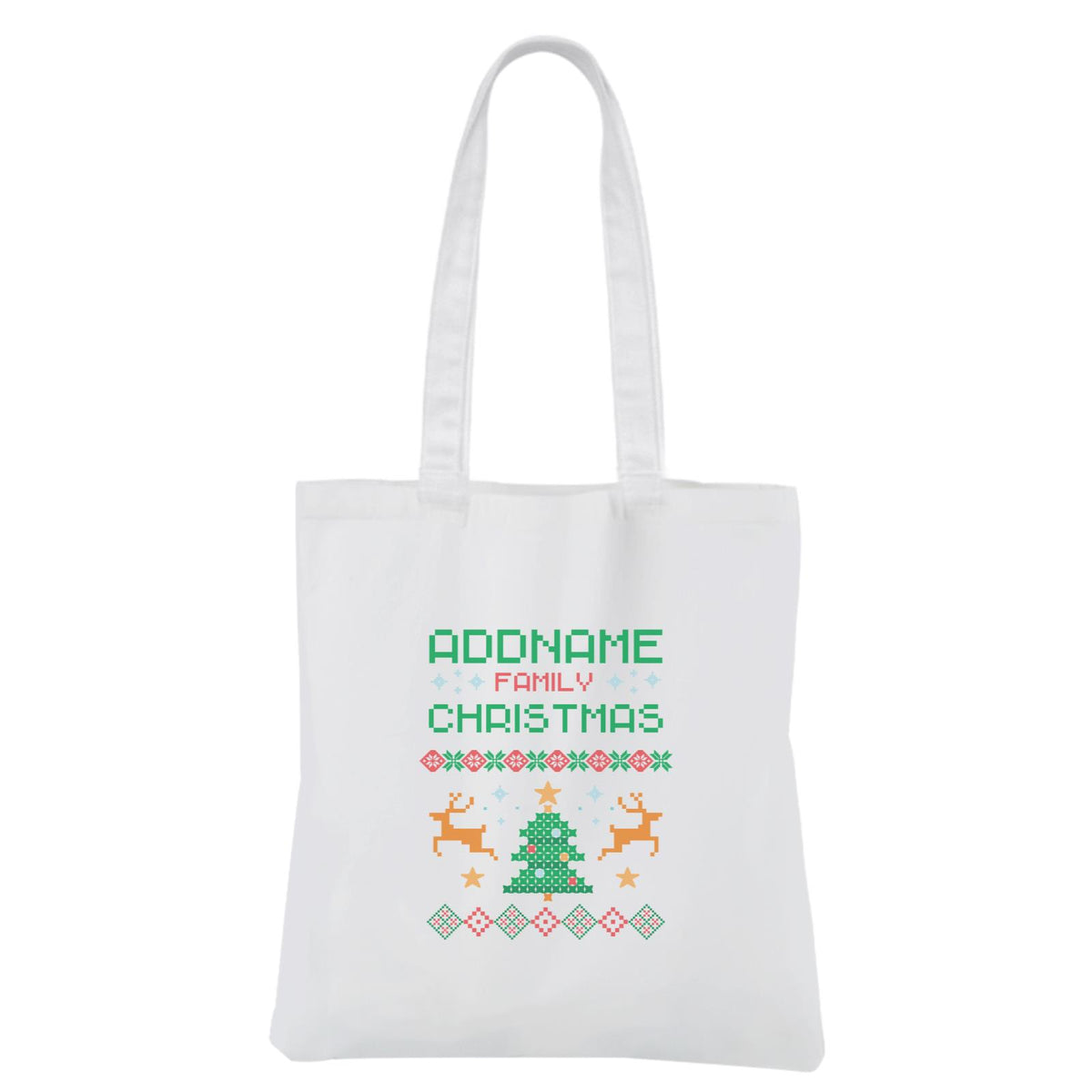 Christmas Series Addname Family Sweater Design White Canvas Bag