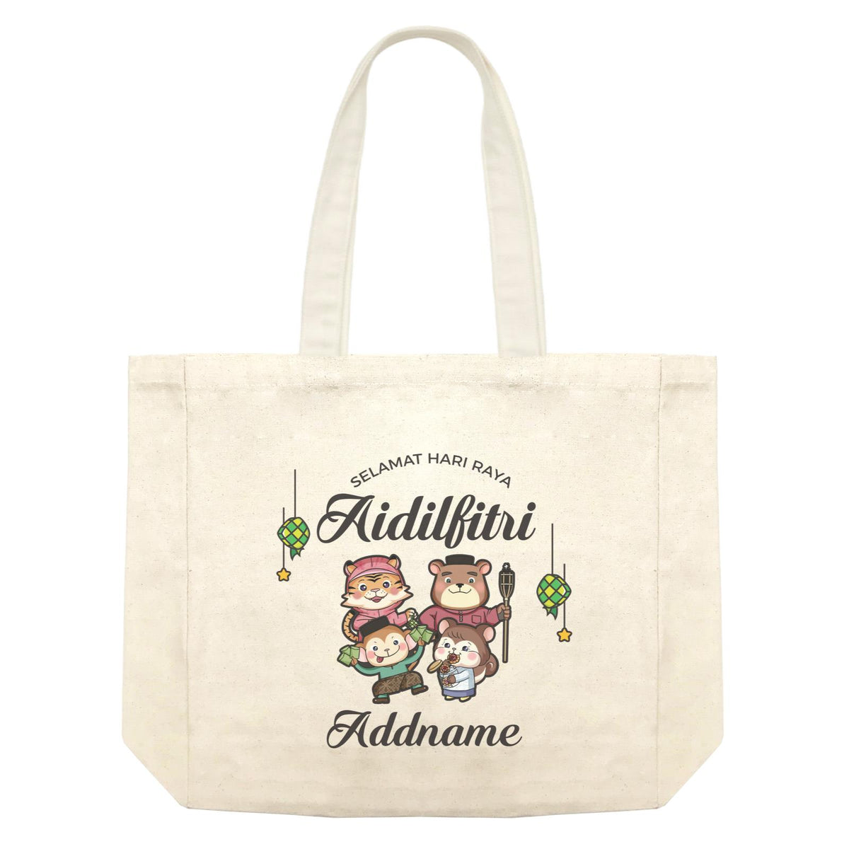 Raya Cute Animals Family Wishes Selamat Hari Raya Aidilfitri Shopping Bag