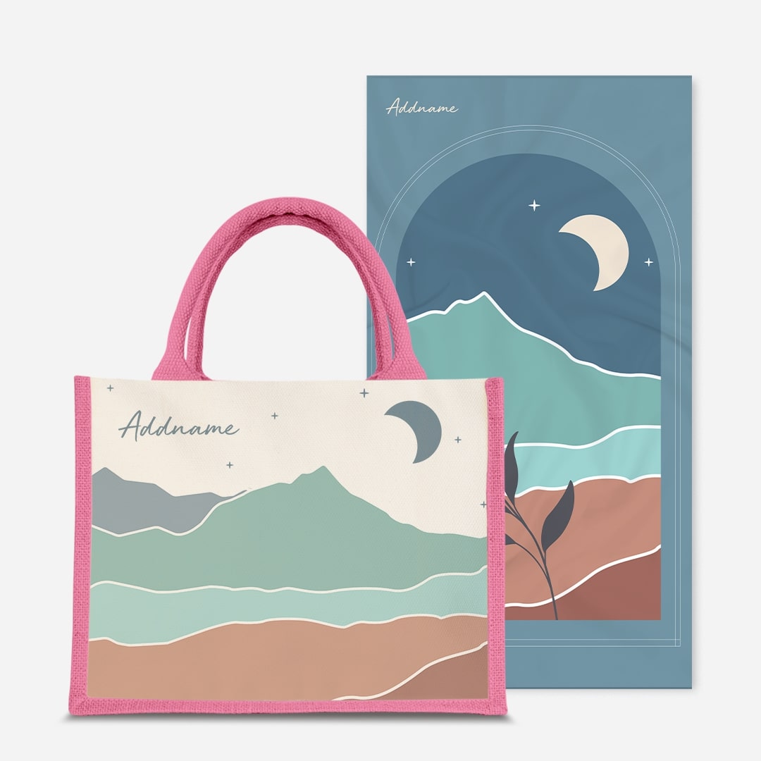 Kaira Series Prayer Mat with Half Lining Small Jute Bag-Azraq