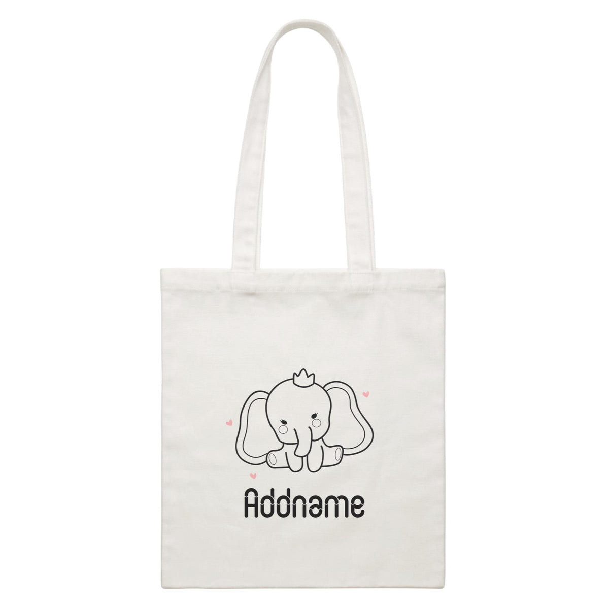 Coloring Outline Cute Hand Drawn Animals Elephants Baby Elephants With Crown Addname White White Canvas Bag