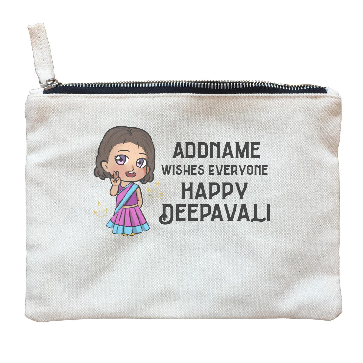 Deepavali Chibi Little Girl Addname Wishes Everyone Deepavali Zipper Pouch