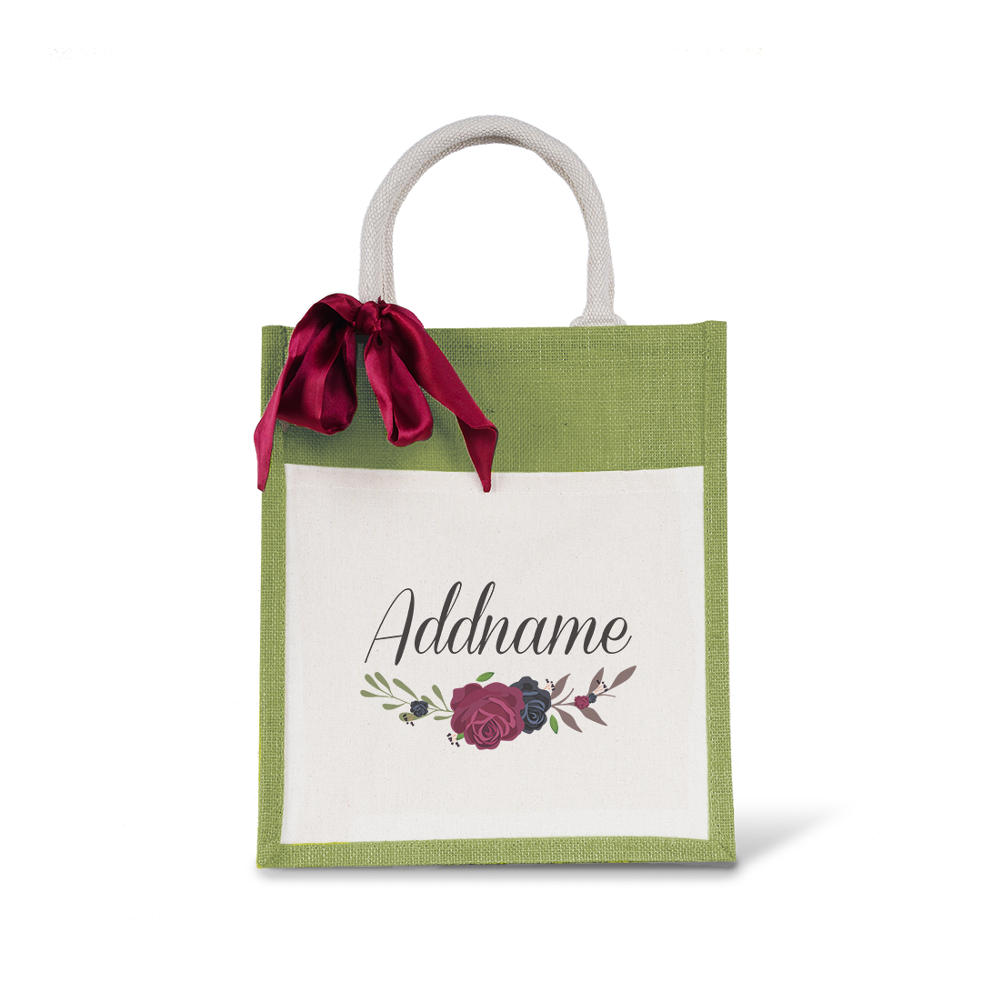 Rose Series Colourful Jute Bag with Front Pocket