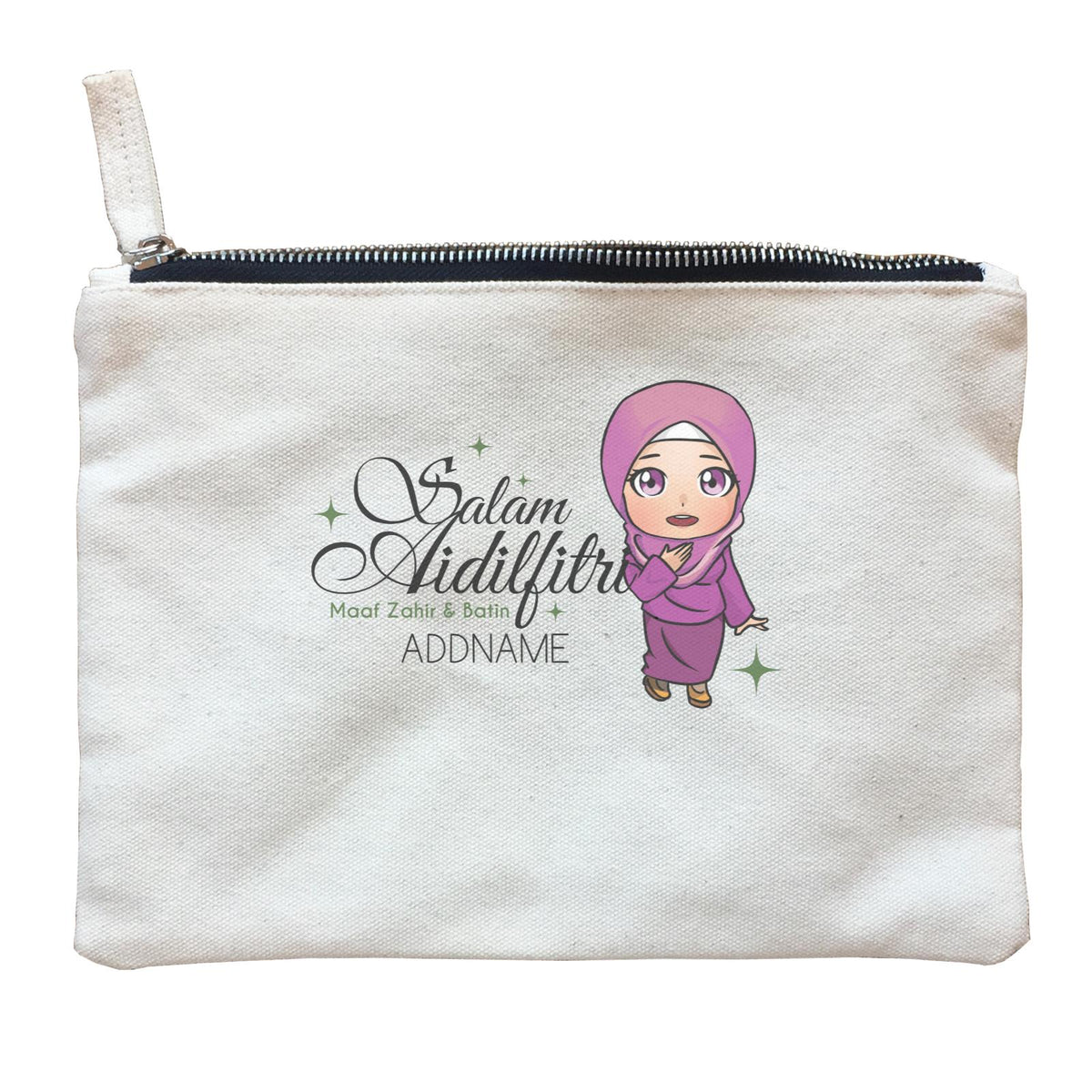 Raya Chibi Wishes Woman Addname Wishes Everyone Salam Aidilfitri Maaf Zahir & Batin Zipper Pouch