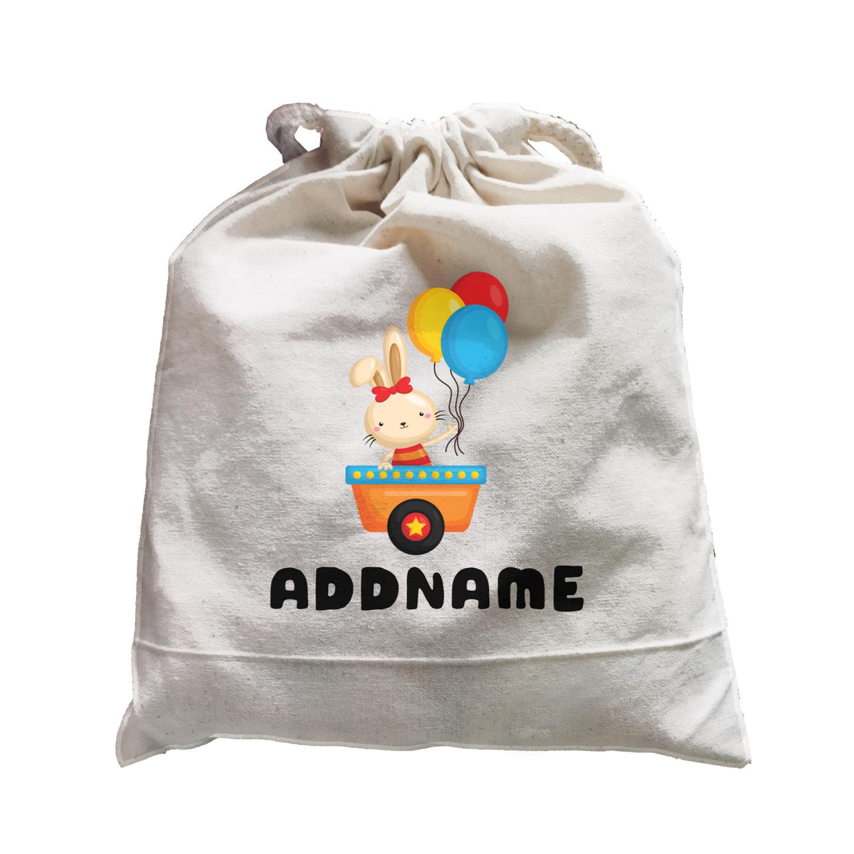 Birthday Fun Train Bunny Holding Balloons Addname Satchel