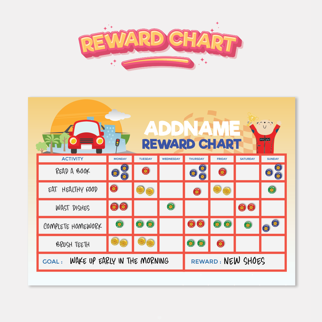 Kids Essentials - Kids Planner With Reward Sticker Cute Cars