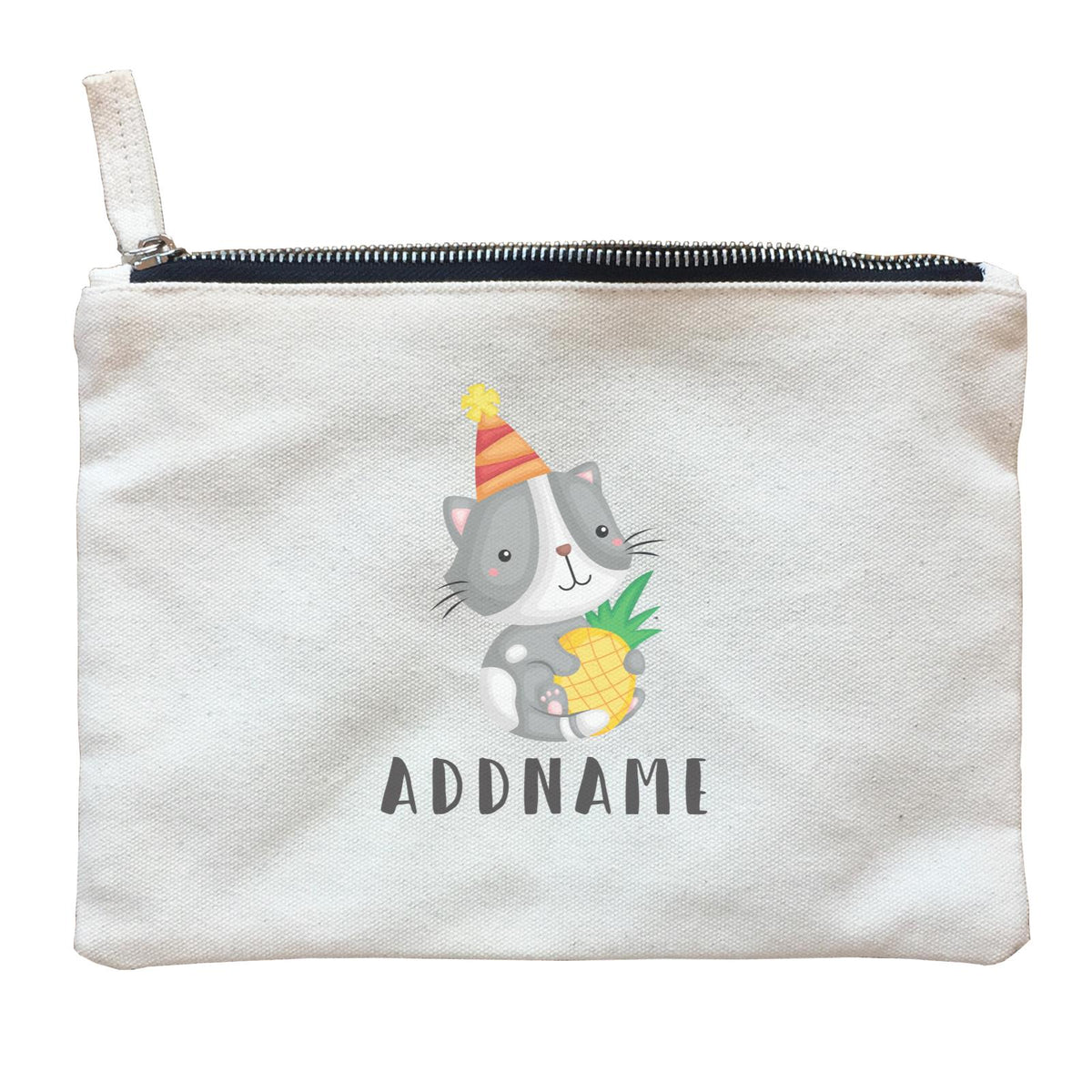 Birthday Hawaii Cute Cat Hugging Pineapple Addname Zipper Pouch