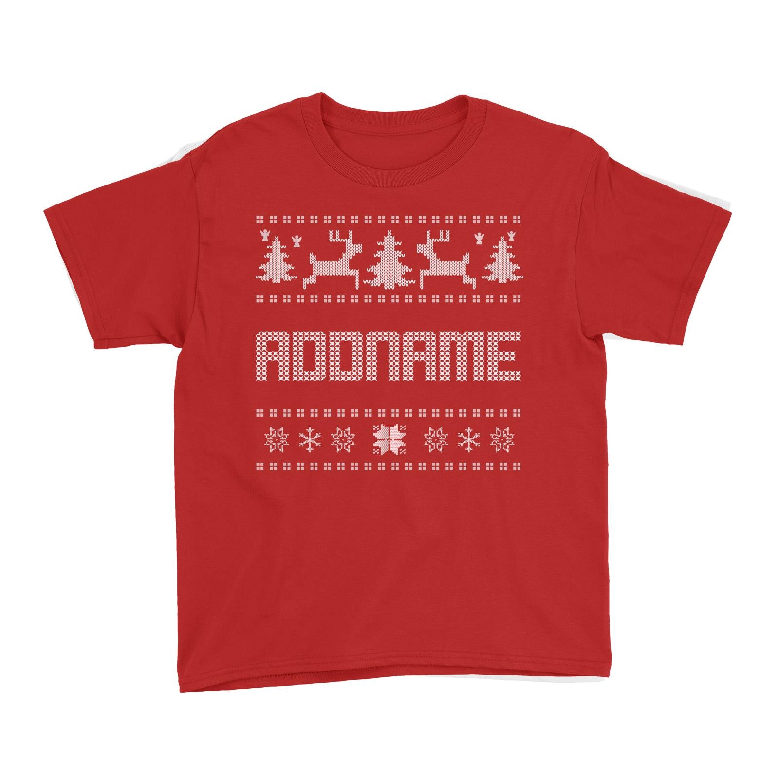 Christmas Sweater Addname Kid's T-Shirt  Matching Family Personalizable Designs