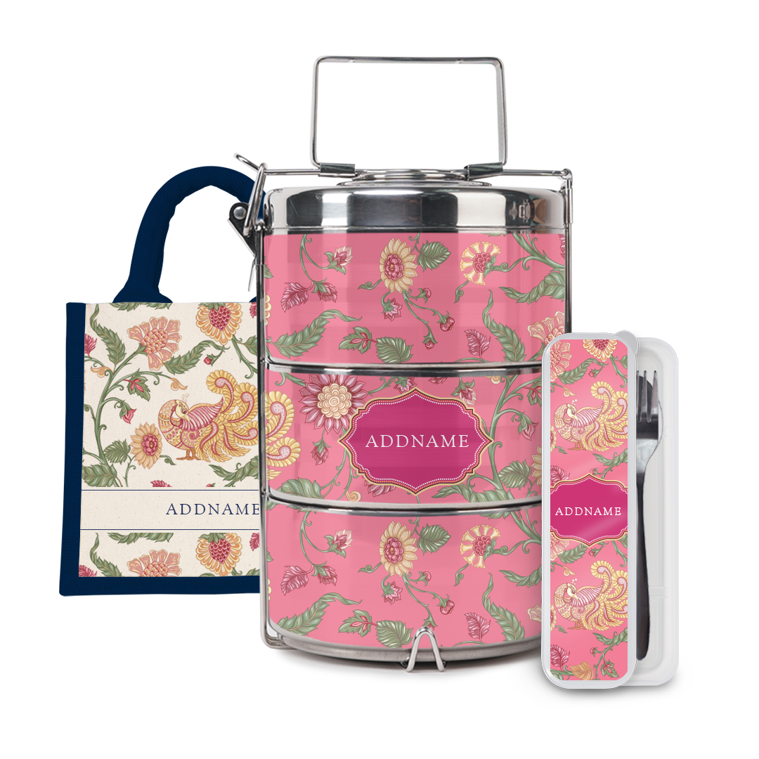 Batik Series - Cempaka Half Lining Lunch Bag, Tiffin Carrier and Cutlery Set