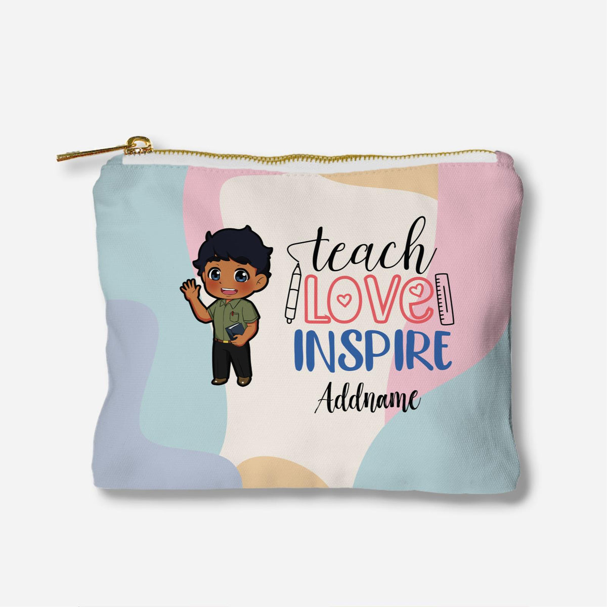 Teach Love Inspire With Chibi Indian Male Teacher Full Print Zipper Pouch