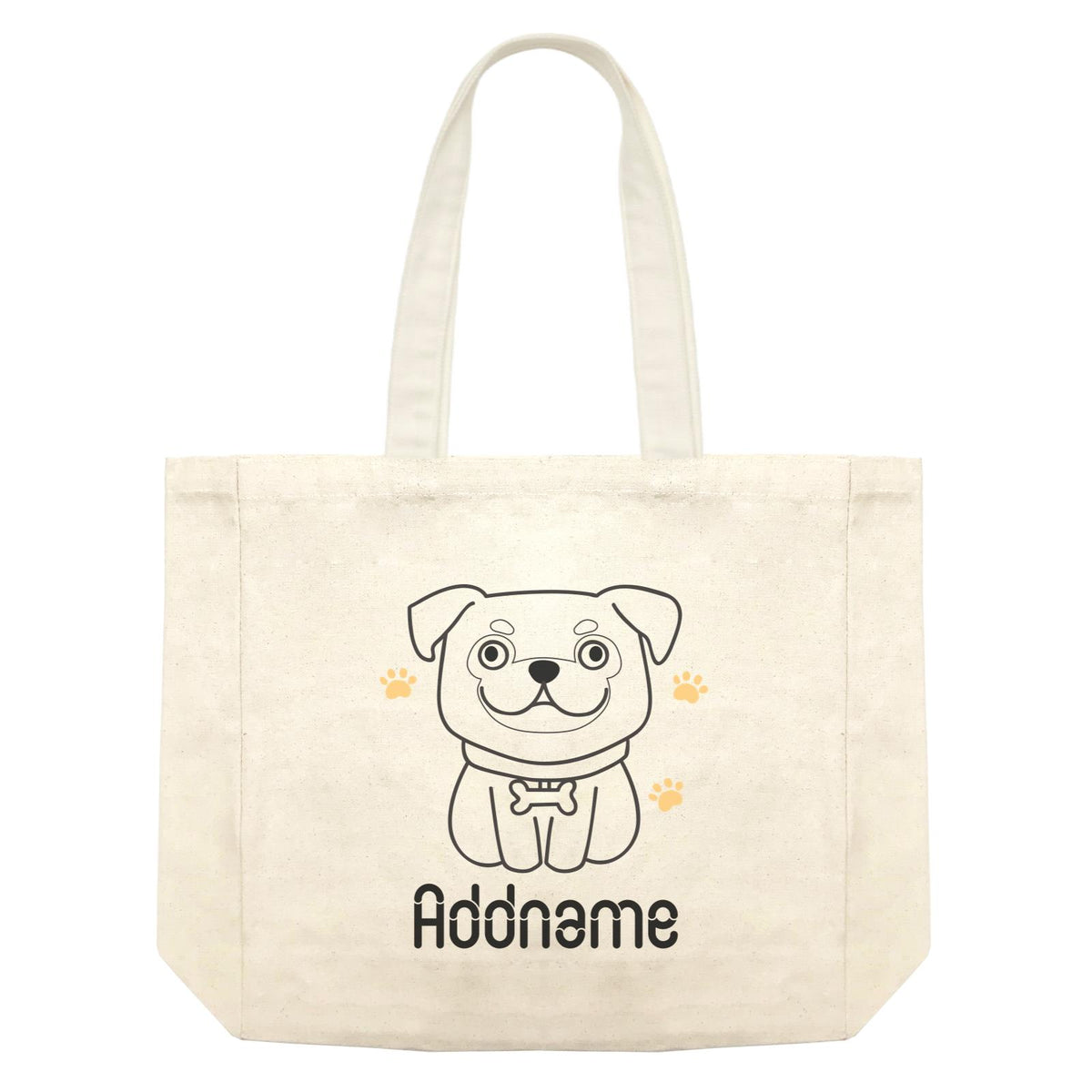 Coloring Outline Cute Hand Drawn Animals Dogs Pug Addname Shopping Bag