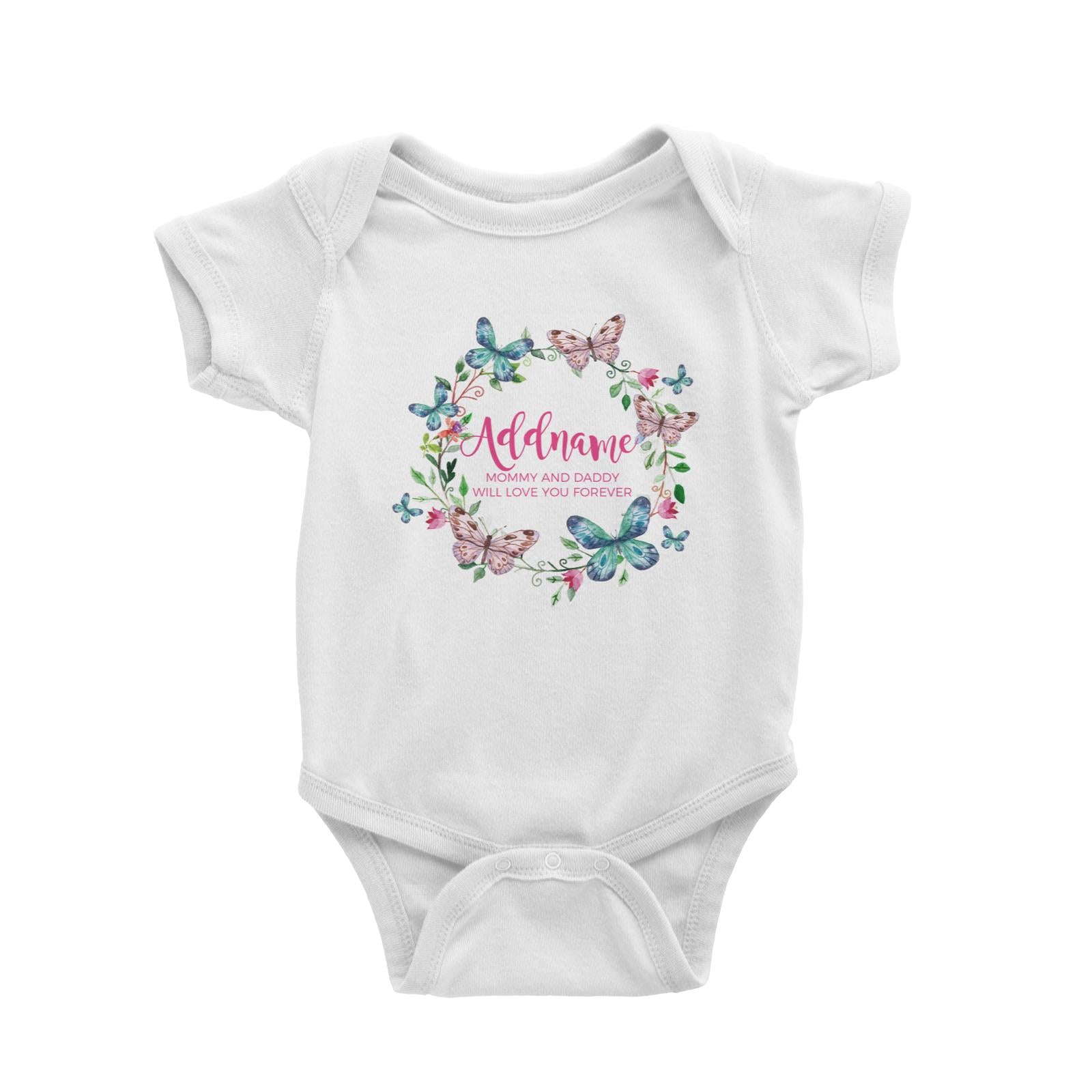 Colourful Butterflies Wreath Personalizable with Name and Text Baby Romper