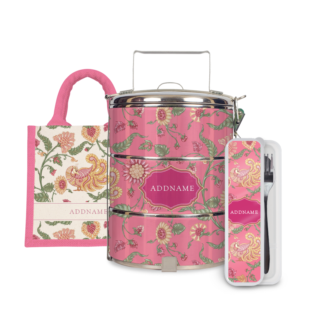 Batik Series - Cempaka Half Lining Lunch Bag, Tiffin Carrier and Cutlery Set