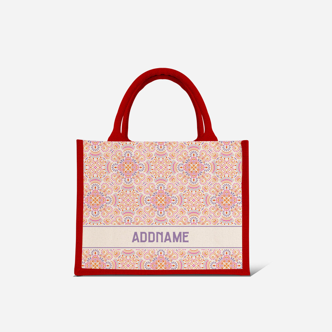 Pookal Series Half Lining Small Jute Bag - Triumph Red