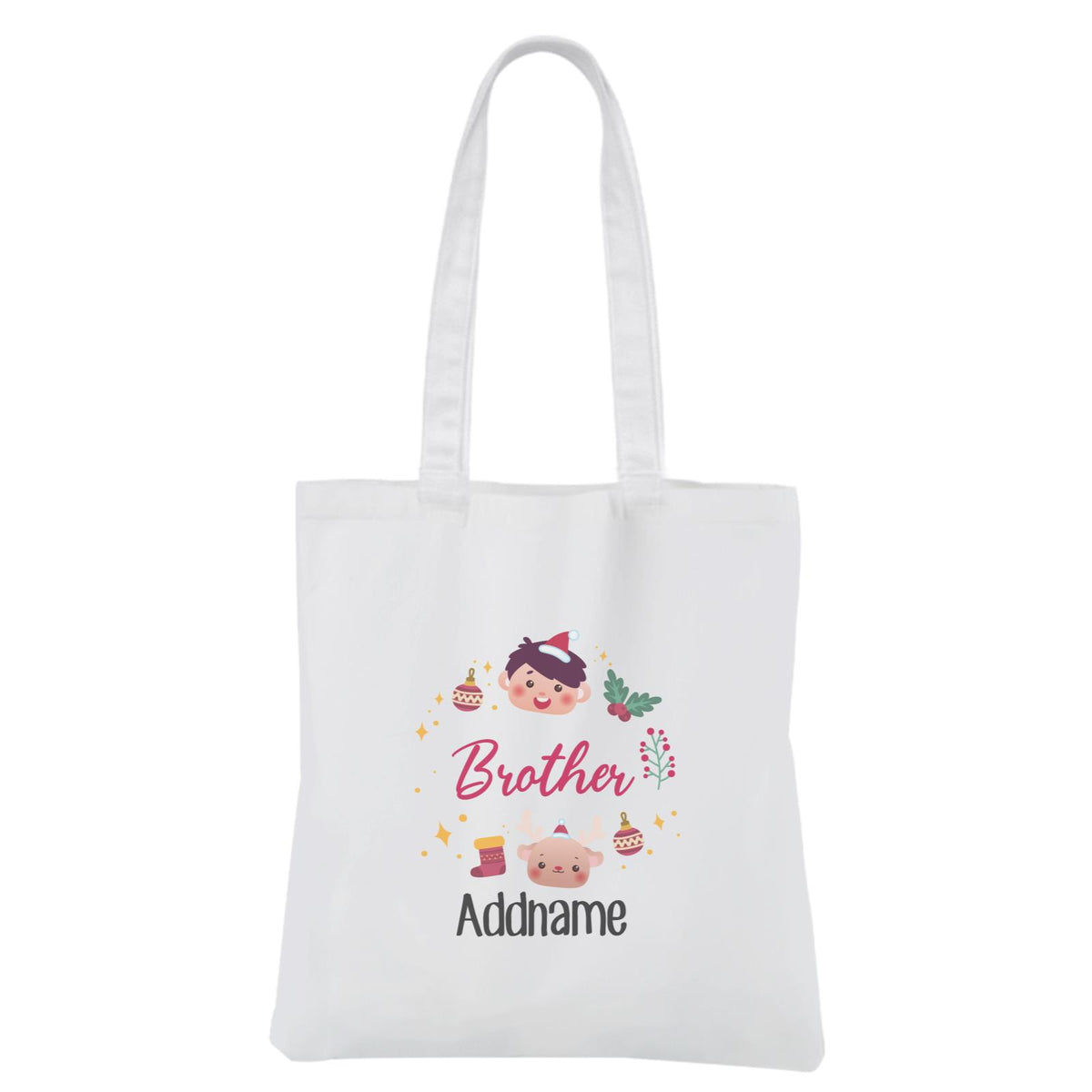 Christmas Cute Wreath Brother White Canvas Bag