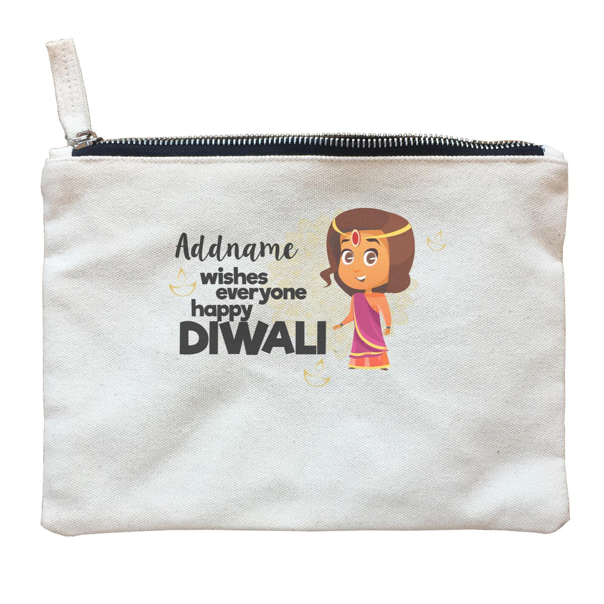 Cute Girl Wishes Everyone Happy Diwali Addname Zipper Pouch