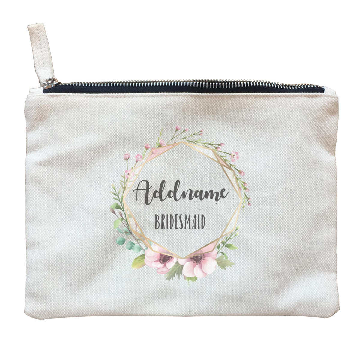 Bridesmaid Floral Modern Pink with Geometric Frame Bridesmaid Addname Zipper Pouch