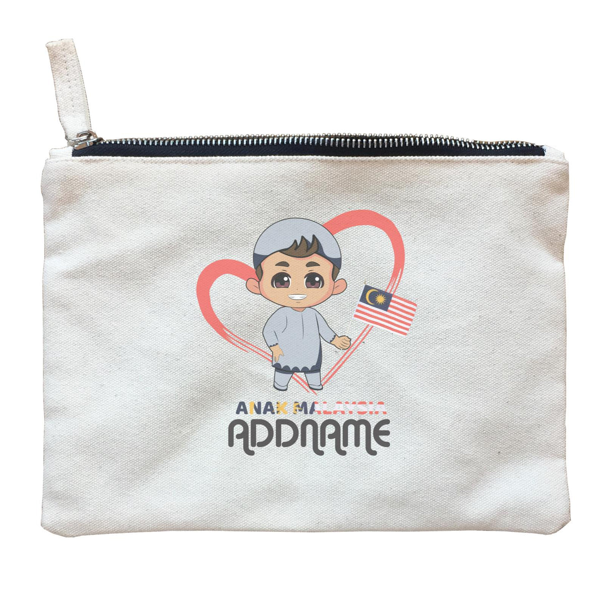 Merdeka Series Anak Malaysia Love Malay Boy Addname Zipper Pouch