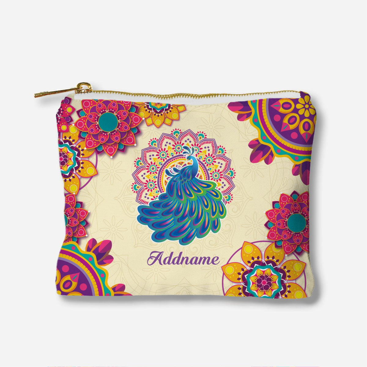 Deepavali Series Virtue Peacock Full Print Zipper Pouch - Purple Mandala
