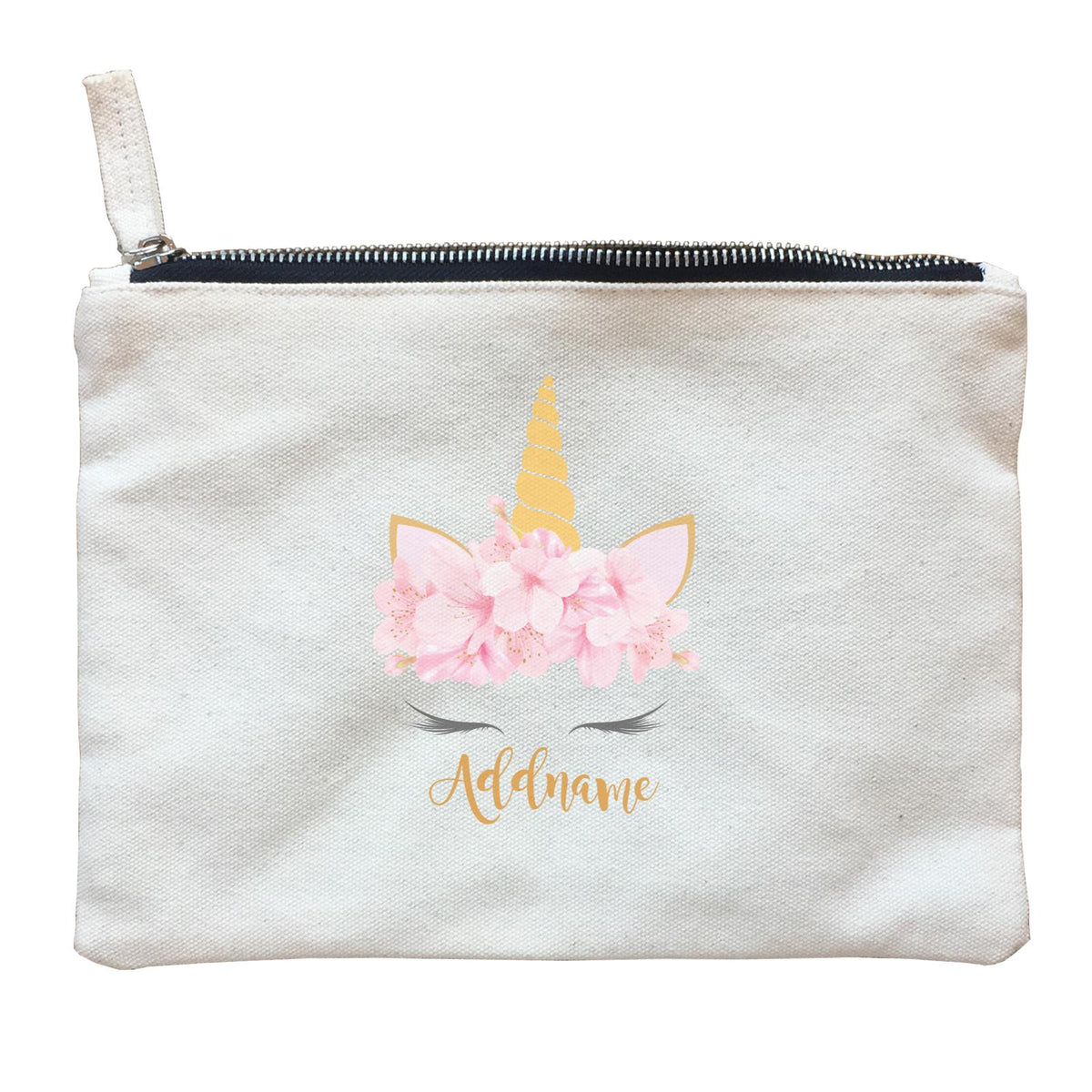 Pink Flower Garland Unicorn Face Addname Zipper Pouch