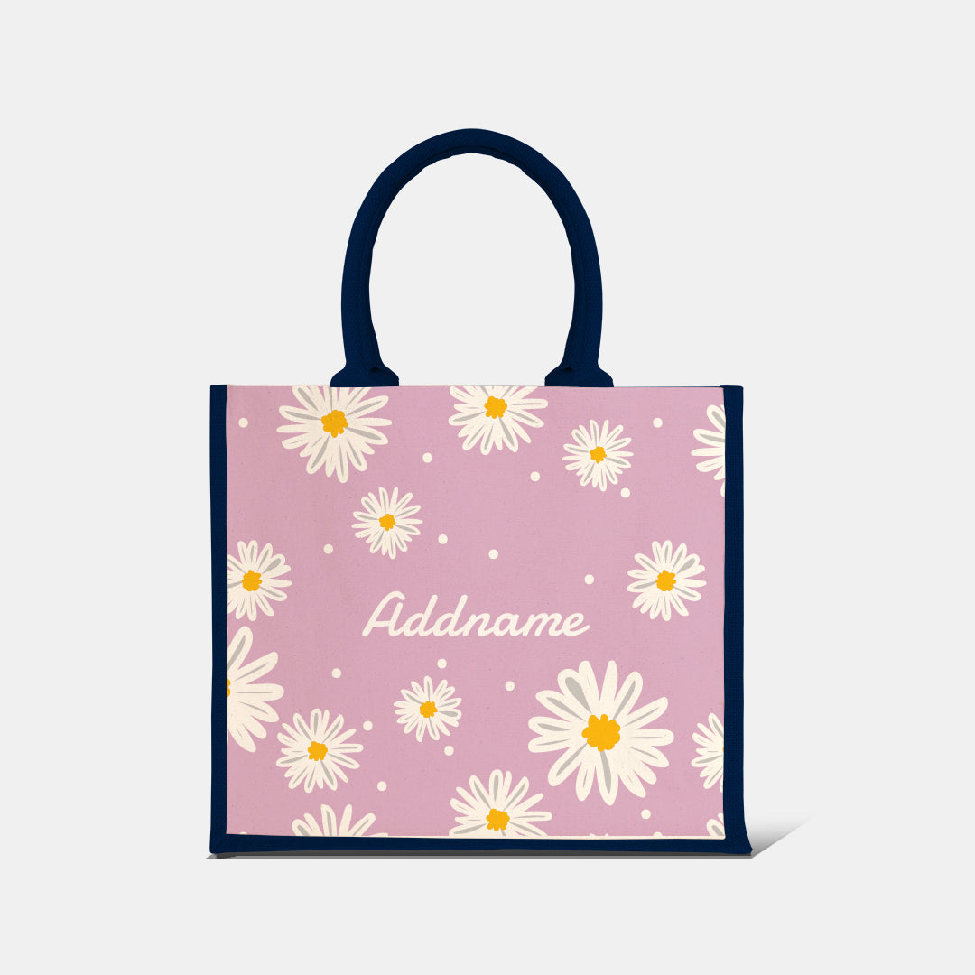 Daisy Series Half Lining Jute Bag - Blush Navy