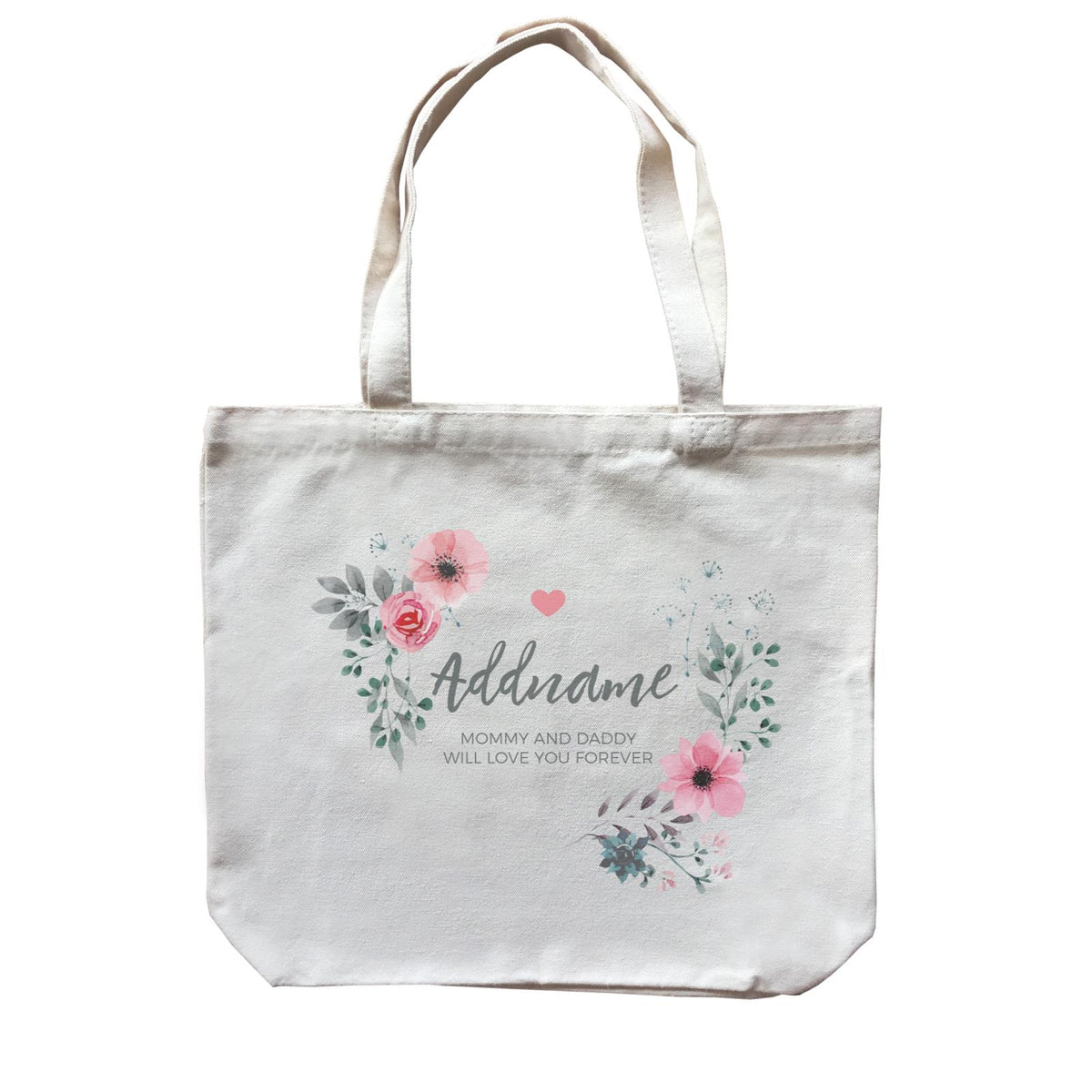 Watercolour Pink Flowers and Dark Wreath Personalizable with Name and Text Canvas Bag