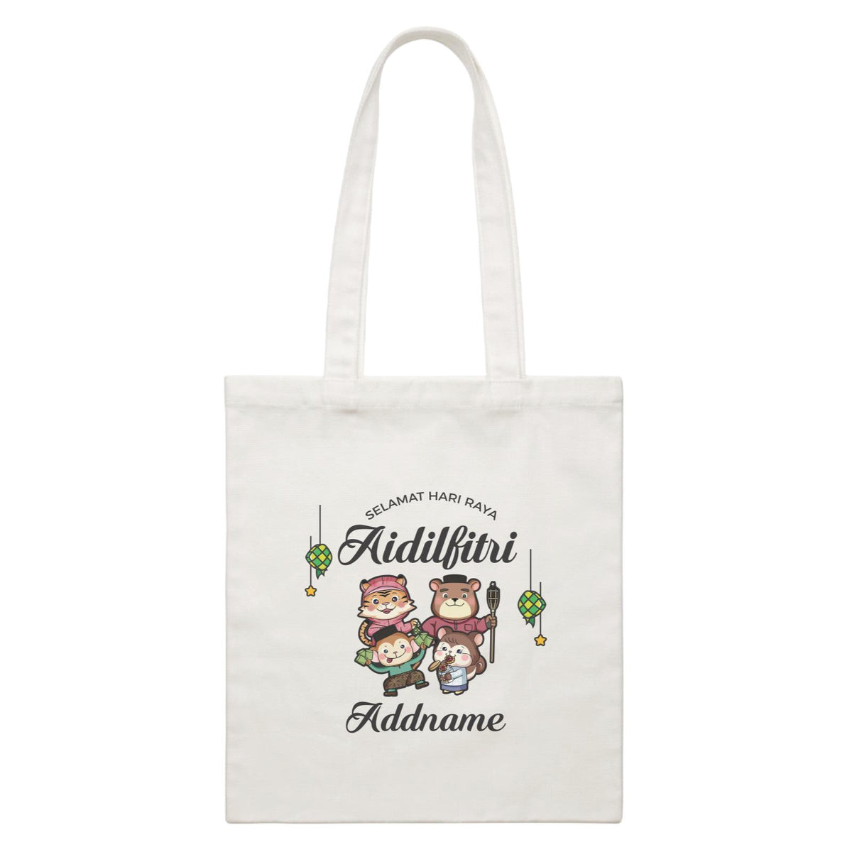 Raya Cute Animals Family Wishes Selamat Hari Raya Aidilfitri White Canvas Bag