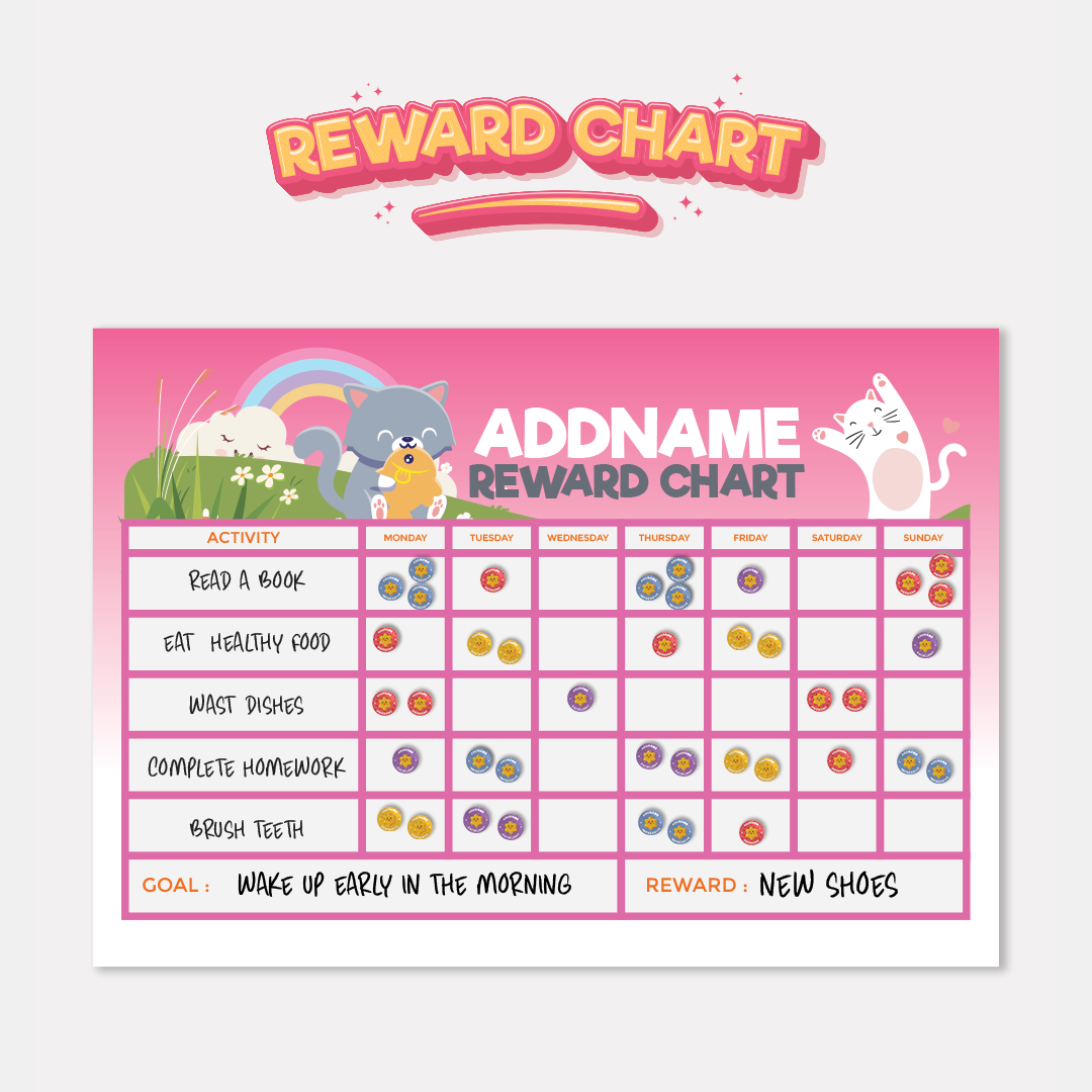 Kids Essentials - Kids Planner With Reward Sticker Cute Cat Pink