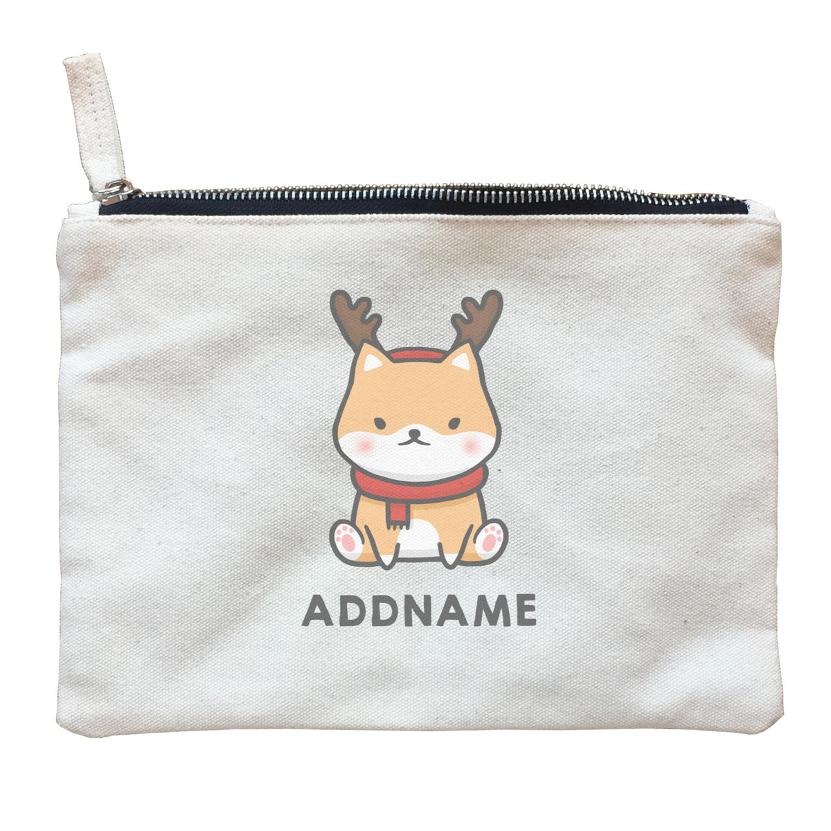 Xmas Cute Shiba Inu Sitting Addname Zipper Pouch