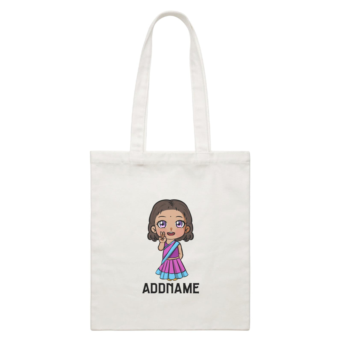 Deepavali Series Chibi Little Girl Front Addname White Canvas Bag