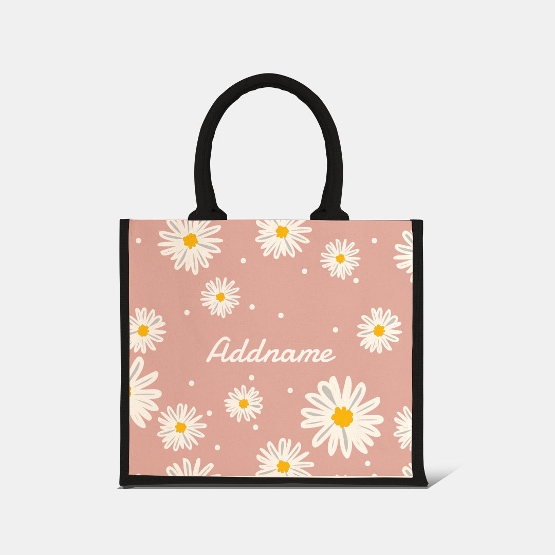 Daisy Series Half Lining Jute Bag - Coral Black