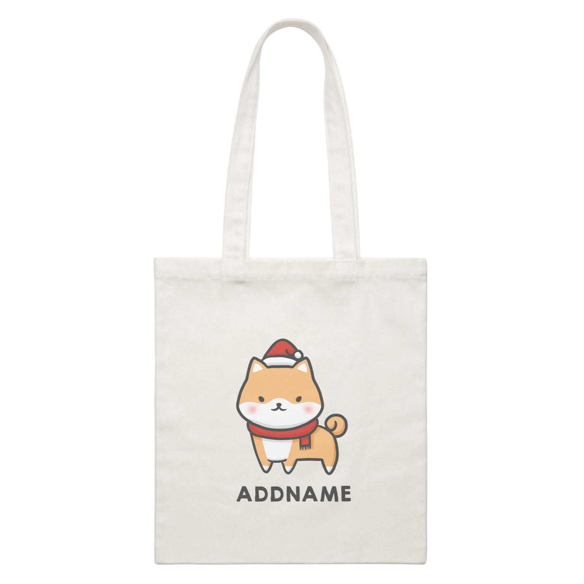 Xmas Cute Shiba Inu Addname White Canvas Bag