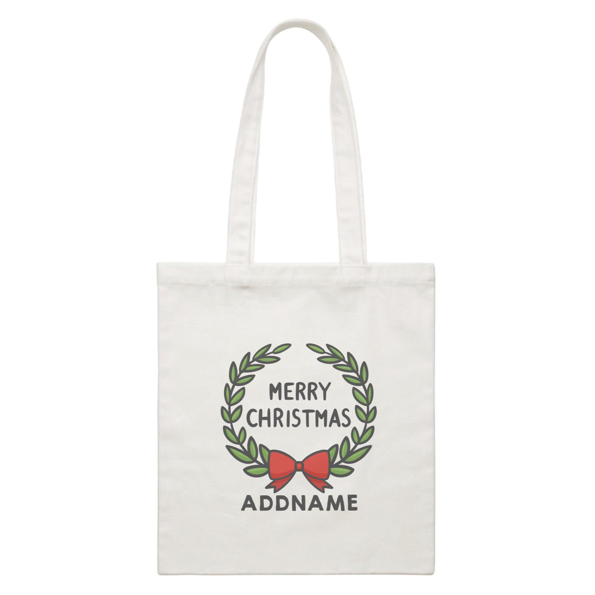 Xmas Cute Flower Wreath Decoration Addname White Canvas Bag