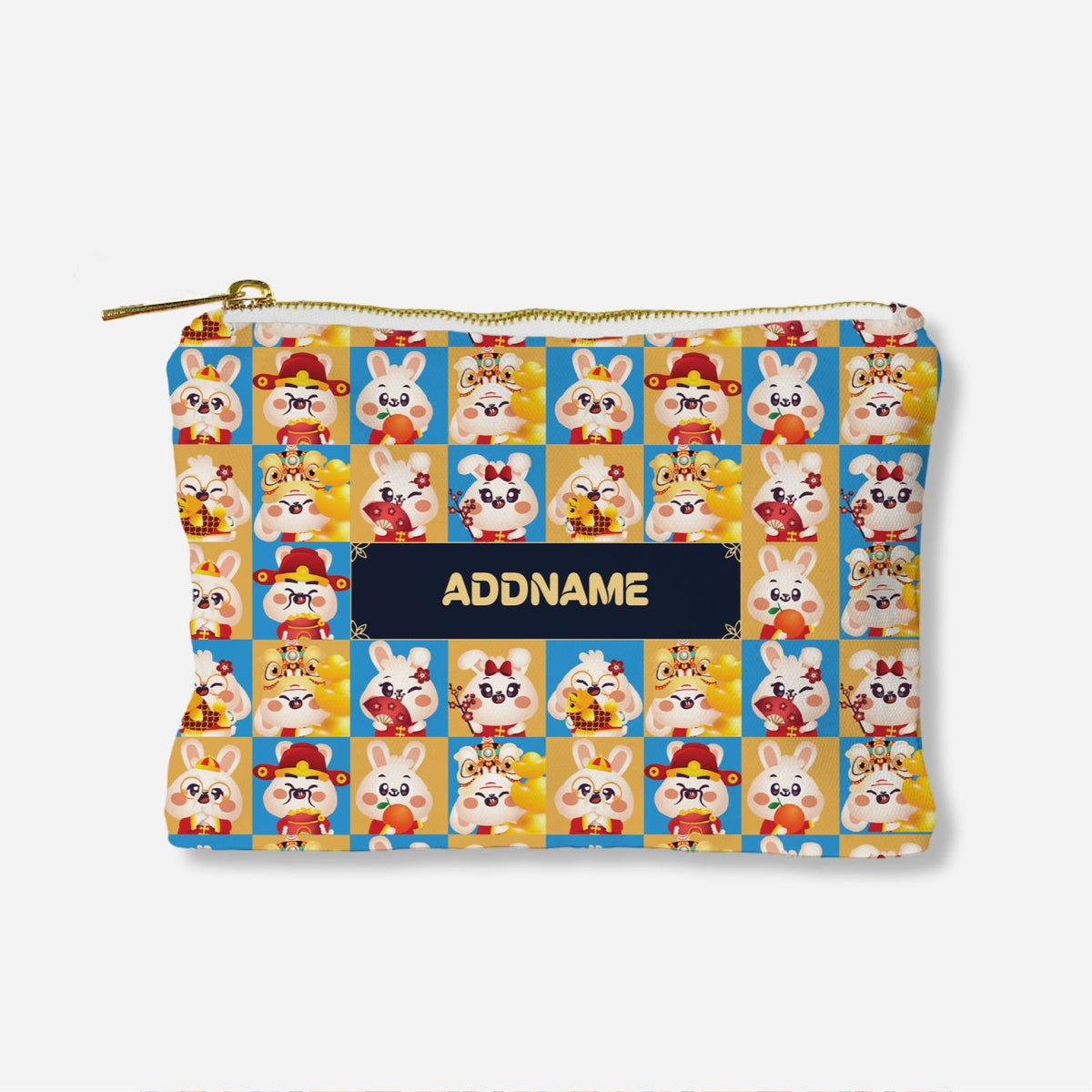 Cny Rabbit Family - Rabbit Family Red Full Print Zipper Pouch With English Personalization