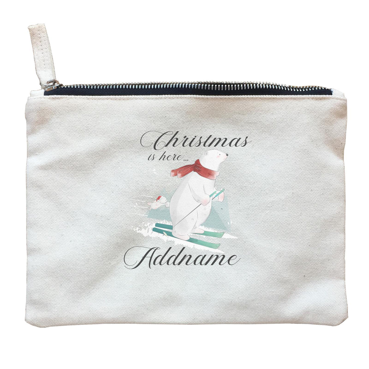 Christmas Cute Polar Bear Skating On Snow Christmas Here Addname Zipper Pouch