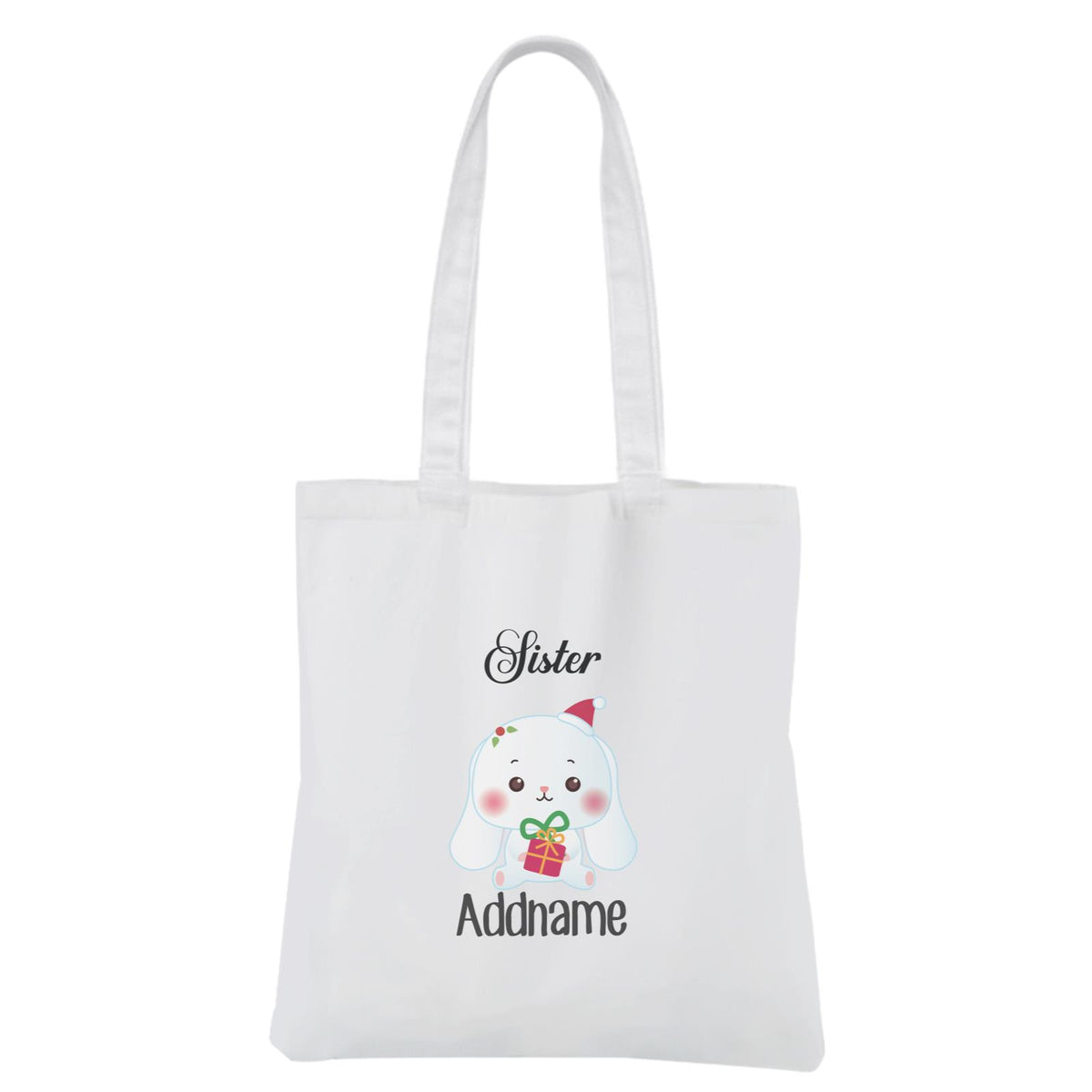 Christmas Cute Animal Series Sister Rabbit White Canvas Bag
