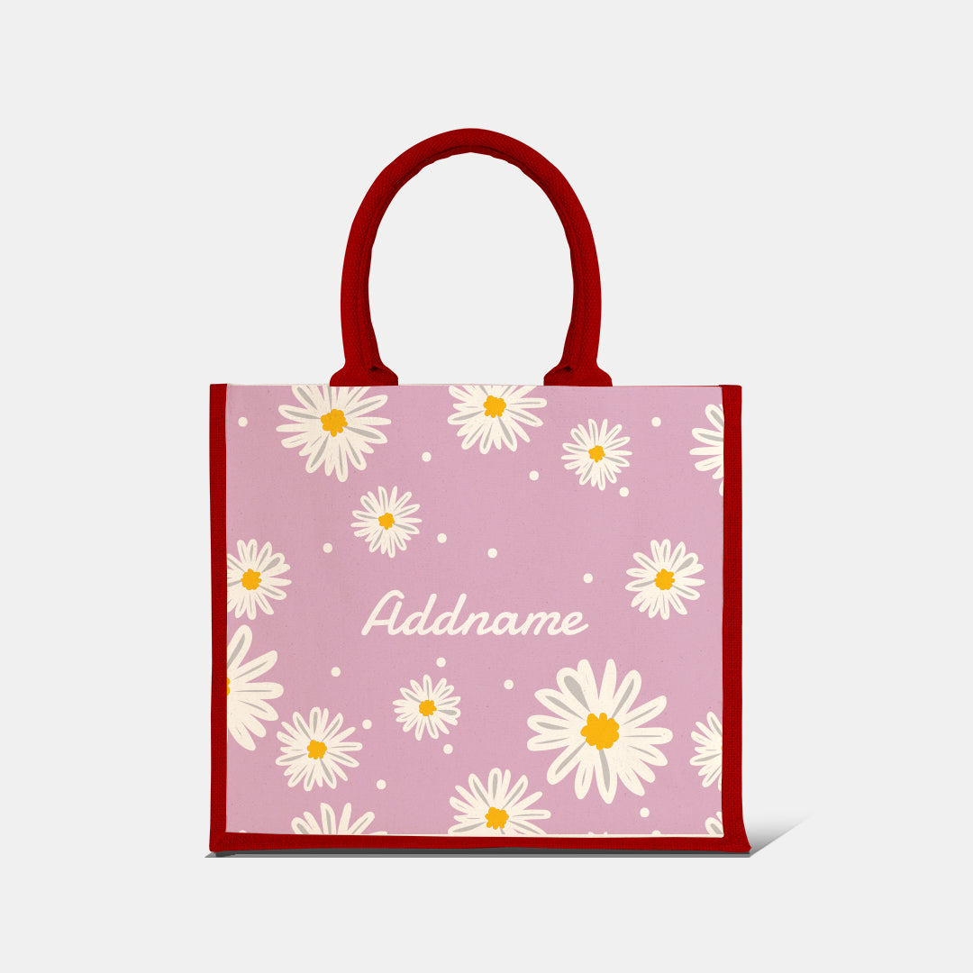 Daisy Series Half Lining Jute Bag - Blush Red