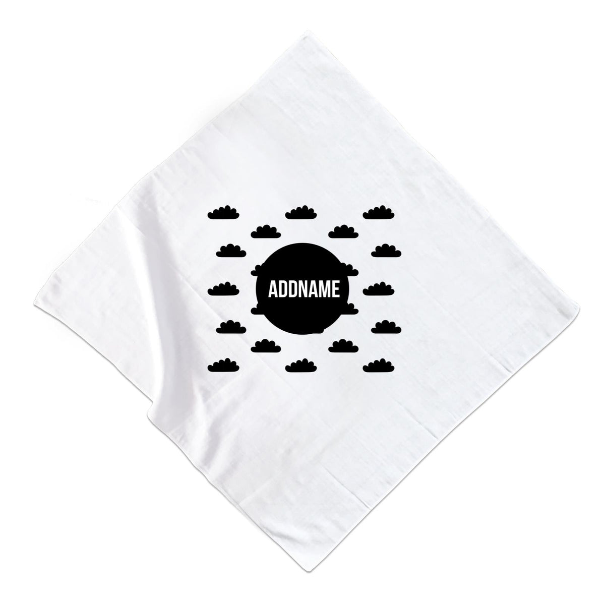 Monochrome Black Circle with Clouds Addname Muslin Square