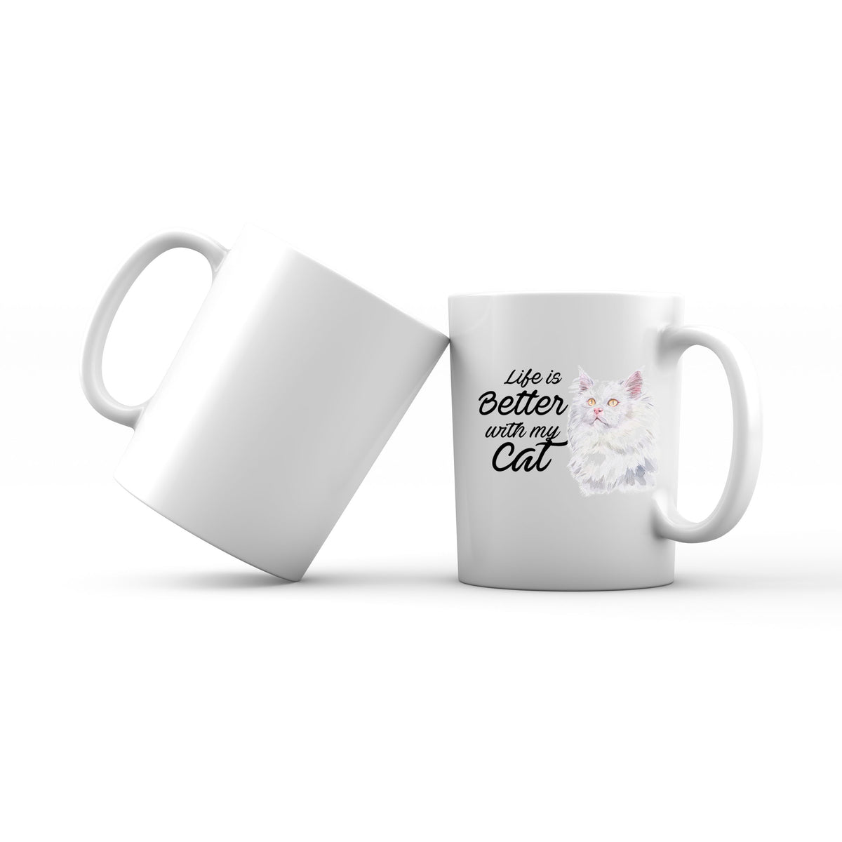 Watercolor Life is Better With My Cat Deutsch Langhaar Katzen Addname Mug