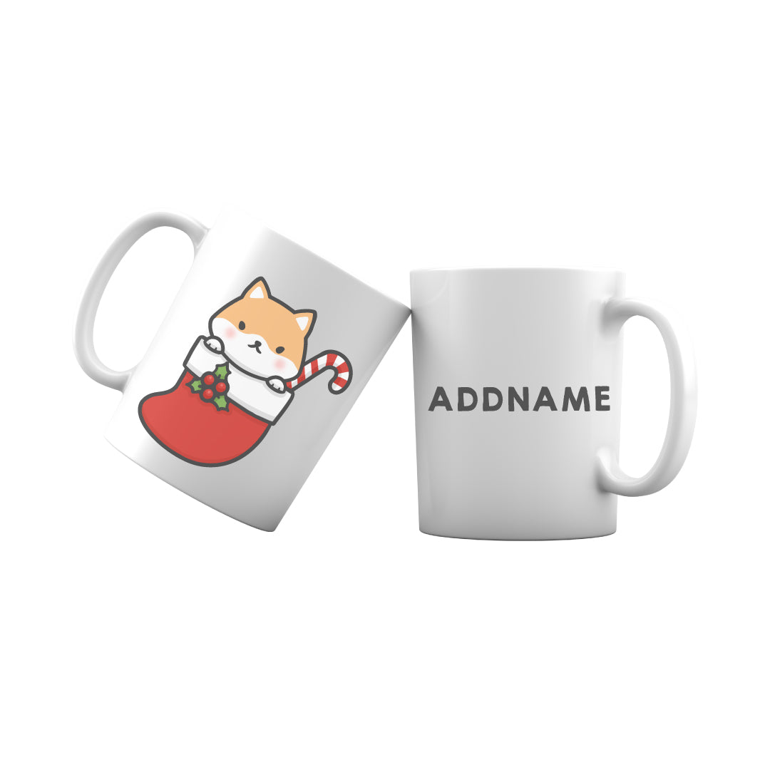 Xmas Cute Dog In Christmas Sock Addname Mug