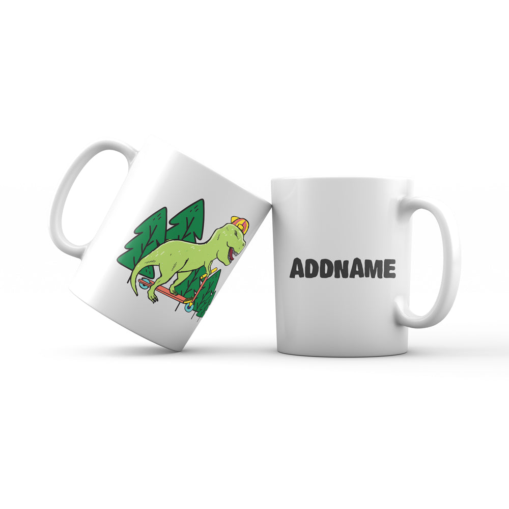 Super Cute Dinosaur Rides Scooter Into Woods Mug